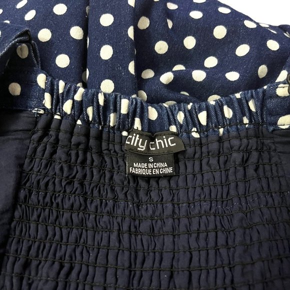 City Chic Polkadot Navy Denim Button A-line Dress Sleeveless Plus Size Small 16 - Picture 5 of 7